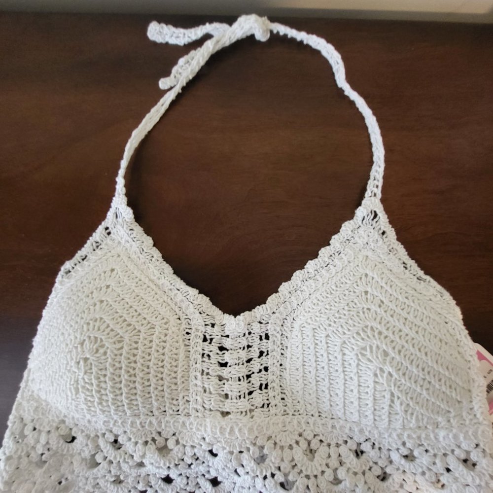 NWT White Macrame Crochet Crop Top size Small